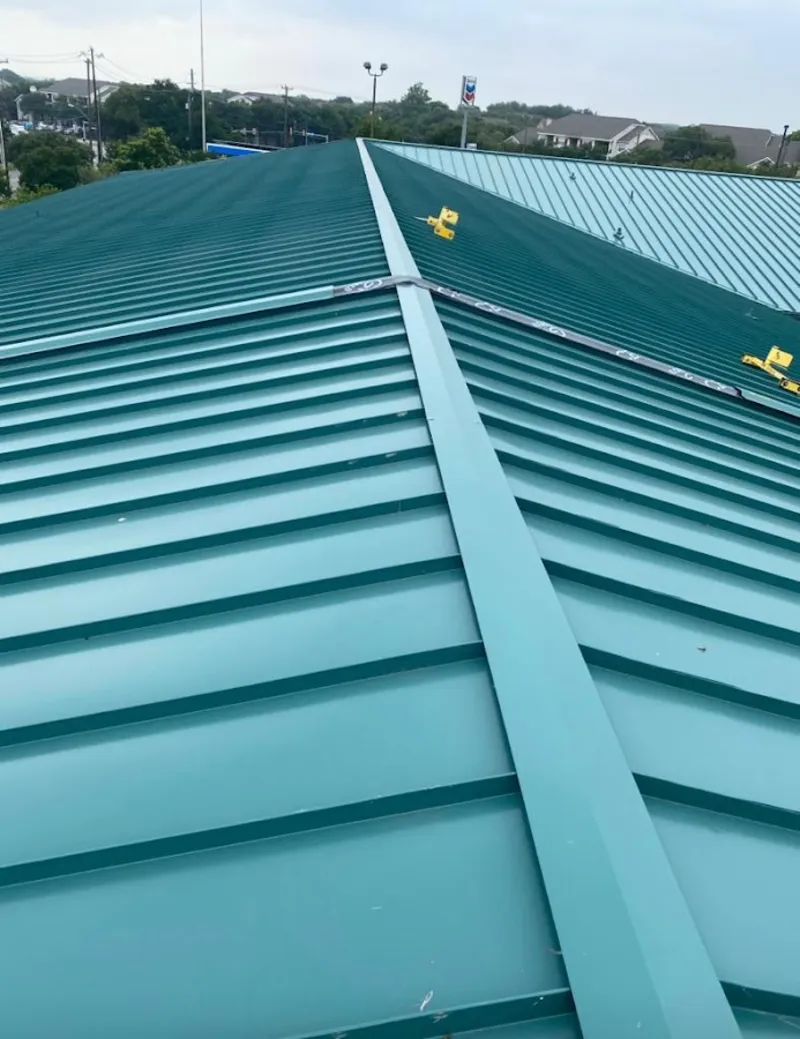 Green commercial metal roof ridge and valley for Metal Roof Repair in Jennings Lodge